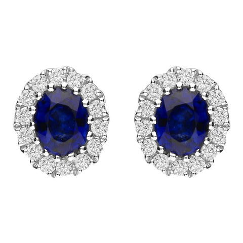 18ct White Gold Sapphire and Diamond Oval Cluster Earrings FEU-156