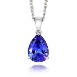 18ct White Gold Tanzanite Pear Cut Solitaire Necklace. TS1048P.