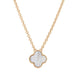 18ct Rose Gold White Mother of Pearl Bloom Small Four Leaf Clover Ball Edge Chain Necklet