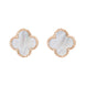 18ct Rose Gold WHITE MOP Bloom Four Leaf Clover Ball Edge Stud Earrings, E2600