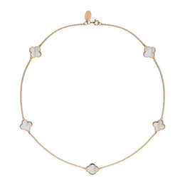 18ct Rose Gold WHITE MOP Bloom Four Leaf Clover Necklace, N1128
