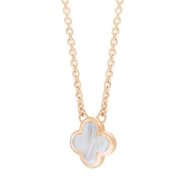 18ct Rose Gold White Mother of Pearl Bloom Small Four Leaf Clover Polished Edge Pendant