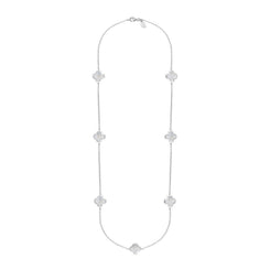 18ct White Gold WHITE MOP Bloom Four Leaf Clover Long Necklace, N1129 