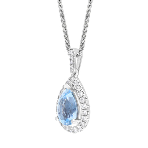 18ct White Gold 0.93ct Aquamarine 0.21ct Diamond Pear Cut Necklace