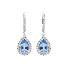 18ct White Gold 1.90ct Aquamarine 0.61ct Diamond Pear Cut Drop Earrings