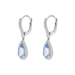 18ct White Gold 1.90ct Aquamarine 0.61ct Diamond Pear Cut Drop Earrings