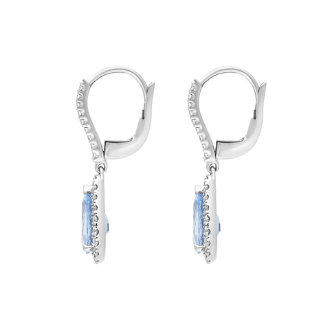 18ct White Gold 1.90ct Aquamarine 0.61ct Diamond Pear Cut Drop Earrings