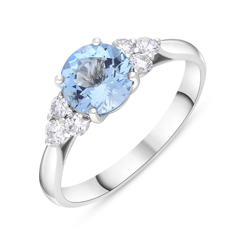 18ct White Gold&nbsp;1.09ct Aquamarine 0.30ct Diamond Three Stone Ring, FEU-3018.
