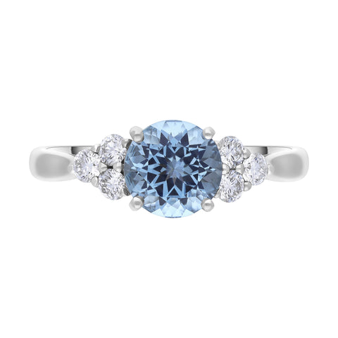 18ct White Gold 1.09ct Aquamarine 0.30ct Diamond Three Stone Ring