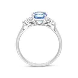 18ct White Gold&nbsp;1.09ct Aquamarine 0.30ct Diamond Three Stone Ring, FEU-3018.