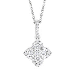 18ct White Gold 0.50ct Diamond Clover Cluster Necklace