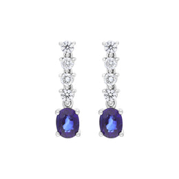 18ct White Gold 1.00ct Sapphire 0.32ct Diamond Drop Earrings