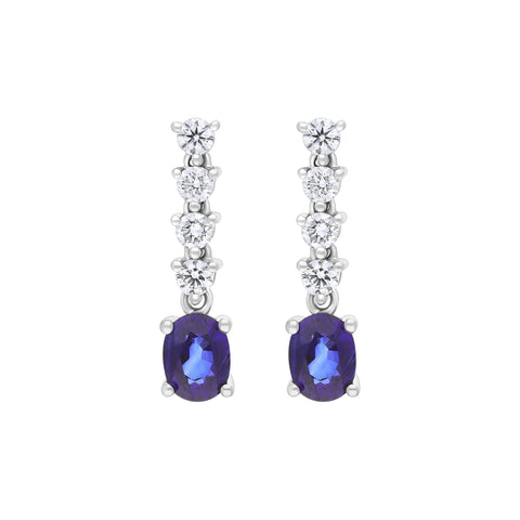 18ct White Gold 1.00ct Sapphire 0.32ct Diamond Drop Earrings