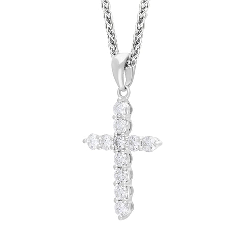 18ct White Gold 0.50ct Diamond Cross Necklace, FEU-3028.