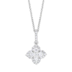 18ct White Gold 0.50ct Diamond Clover Cluster Necklace, FEU-3029.