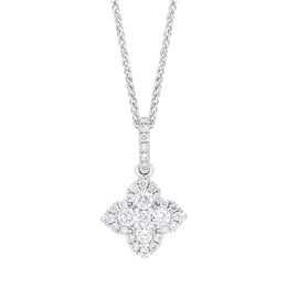 18ct White Gold 0.50ct Diamond Clover Cluster Necklace, FEU-3029.