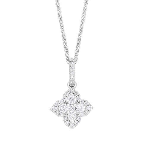 18ct White Gold 0.50ct Diamond Clover Cluster Necklace, FEU-3029.