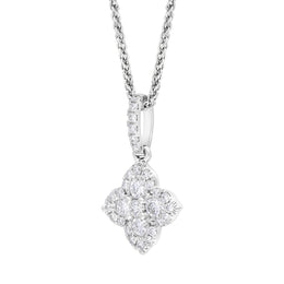 18ct White Gold 0.50ct Diamond Clover Cluster Necklace, FEU-3029.