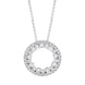 18ct white gold circle pendant featuring two rows of diamonds totaling 0.56 carats, suspended on a matching chain. The pendant's elegant circular design enhances the sparkle of the diamonds, creating a timeless piece of jewelry.