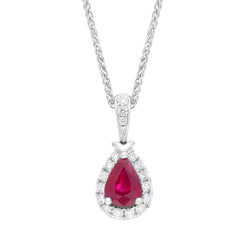 18ct White Gold 0.79ct Ruby 0.19ct Diamond Cluster Pear Pendant