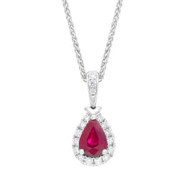18ct White Gold 0.79ct Ruby 0.19ct Diamond Cluster Pear Pendant