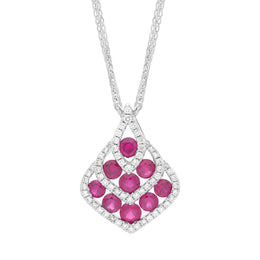 18ct White Gold 0.87ct Ruby 0.22ct Diamond Teardrop Necklace