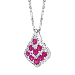 18ct White Gold 0.87ct Ruby 0.22ct Diamond Teardrop Necklace