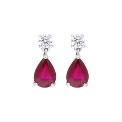 18ct White Gold 1.34ct Ruby 0.21ct Diamond Pear Drop Earrings