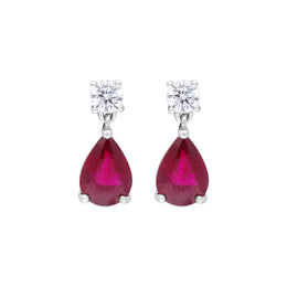 18ct White Gold 1.34ct Ruby 0.21ct Diamond Pear Drop Earrings