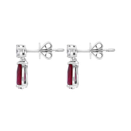 18ct White Gold 1.34ct Ruby 0.21ct Diamond Pear Drop Earrings