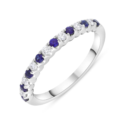 18ct White Gold 0.21ct Sapphire 0.14ct Diamond Castle Set Half Eternity Ring, FEU-3013
