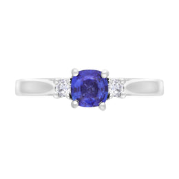 18ct White Gold 0.48ct Sapphire 0.07ct Diamond Cushion Cut Ring