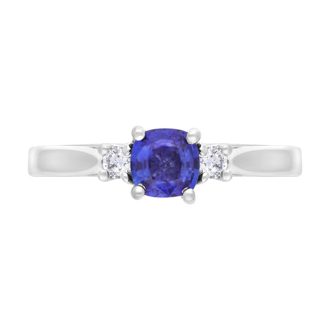 18ct White Gold 0.48ct Sapphire 0.07ct Diamond Cushion Cut Ring