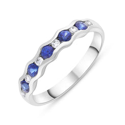 18ct White Gold 0.48ct Sapphire 0.12ct Diamond Half Eternity Wave Ring