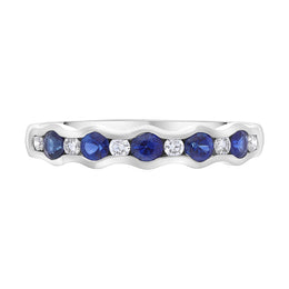 18ct White Gold 0.48ct Sapphire 0.12ct Diamond Half Eternity Wave Ring