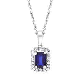 18ct White Gold 0.60ct Sapphire 0.14ct Diamond Pave Necklace