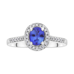 18ct White Gold 0.72ct Sapphire 0.19ct Diamond Halo Ring