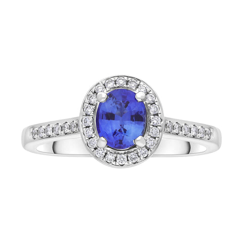 18ct White Gold 0.72ct Sapphire 0.19ct Diamond Halo Ring