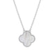 18ct White Gold WHITE MOP Bloom Large Four Leaf Clover Ball Edge Chain Necklet, N1043