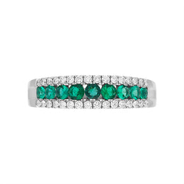 18ct White Gold Emerald Diamond Nine Stone Tension Set Graduating Half Eternity Ring