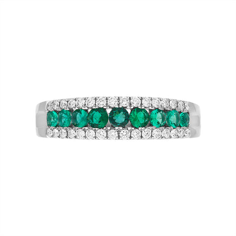 18ct White Gold Emerald Diamond Nine Stone Tension Set Graduating Half Eternity Ring