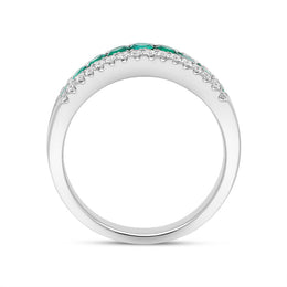 18ct White Gold Emerald Diamond Nine Stone Tension Set Graduating Half Eternity Ring