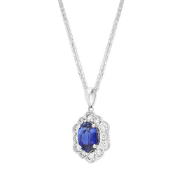 18ct White Gold Sapphire Diamond Cluster Oval Pendant
