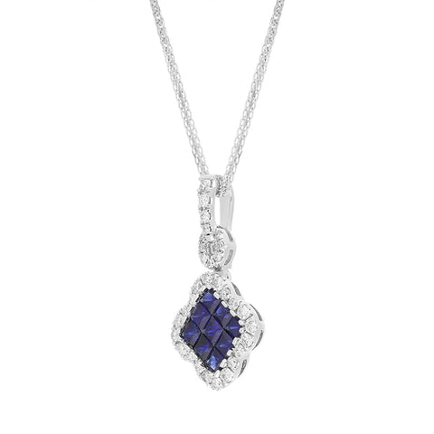 18ct White Gold Sapphire Diamond Pave Cluster Pendant