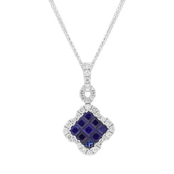 18ct White Gold Sapphire Diamond Pave Cluster Pendant, FEU-2610.