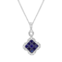 18ct White Gold Sapphire Diamond Pave Cluster Pendant, FEU-2610.
