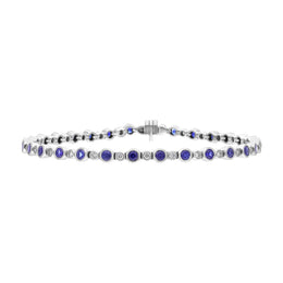 18ct White Gold 3.13ct Sapphire 0.60ct Diamond Rubover Set Line Bracelet