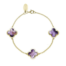 18ct Yellow Gold Blue John Bloom Four Leaf Clover Chain Bracelet, B1196
