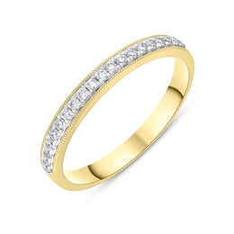 18ct Yellow Gold 0.20ct Diamond Half Eternity Millgrain Ring