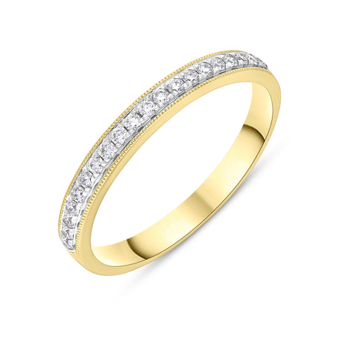 18ct Yellow Gold 0.20ct Diamond Half Eternity Millgrain Ring